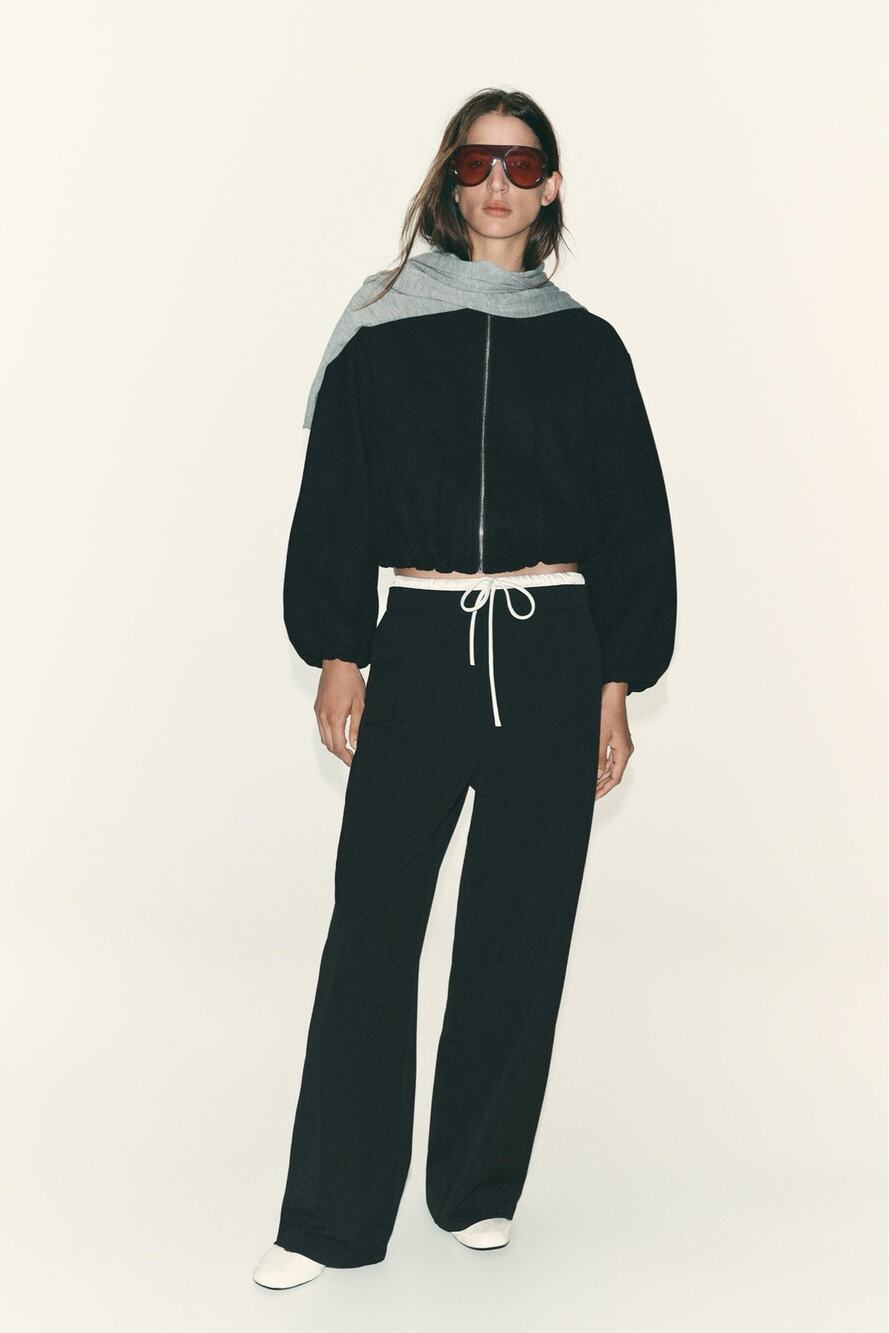DOUBLE WAISTBAND WIDE-LEG TROUSERS size Small